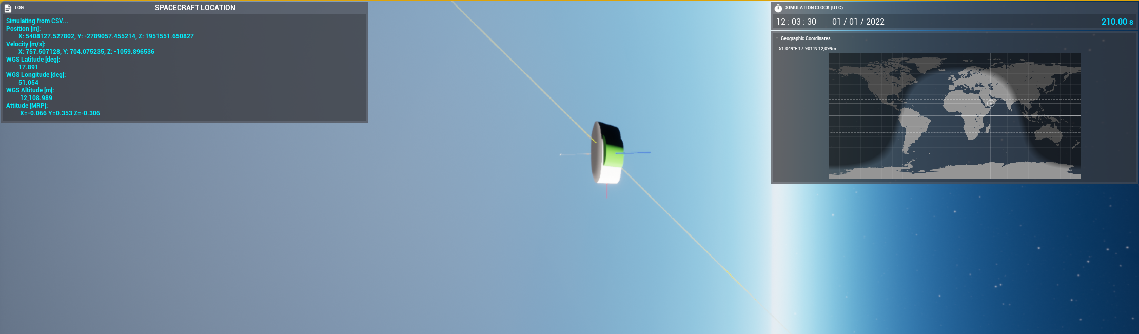 A flight trajectory loaded showing a spacecraft in a low-orbit around the Earth.